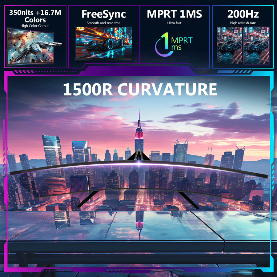 Z-EDGE 27 Zoll Curved Gaming Monitor Full HD, 200Hz, VA Panel, 1ms MPRT, HDR10, FreeSync, Schwarz - Bild 4
