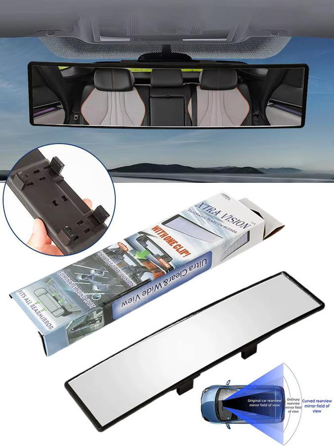 Konvexer Panorama-Rückspiegel mit Anti-Glare-Effekt und Gummiclips in Schwarz, Breite: 28,5 cm - Bild 7