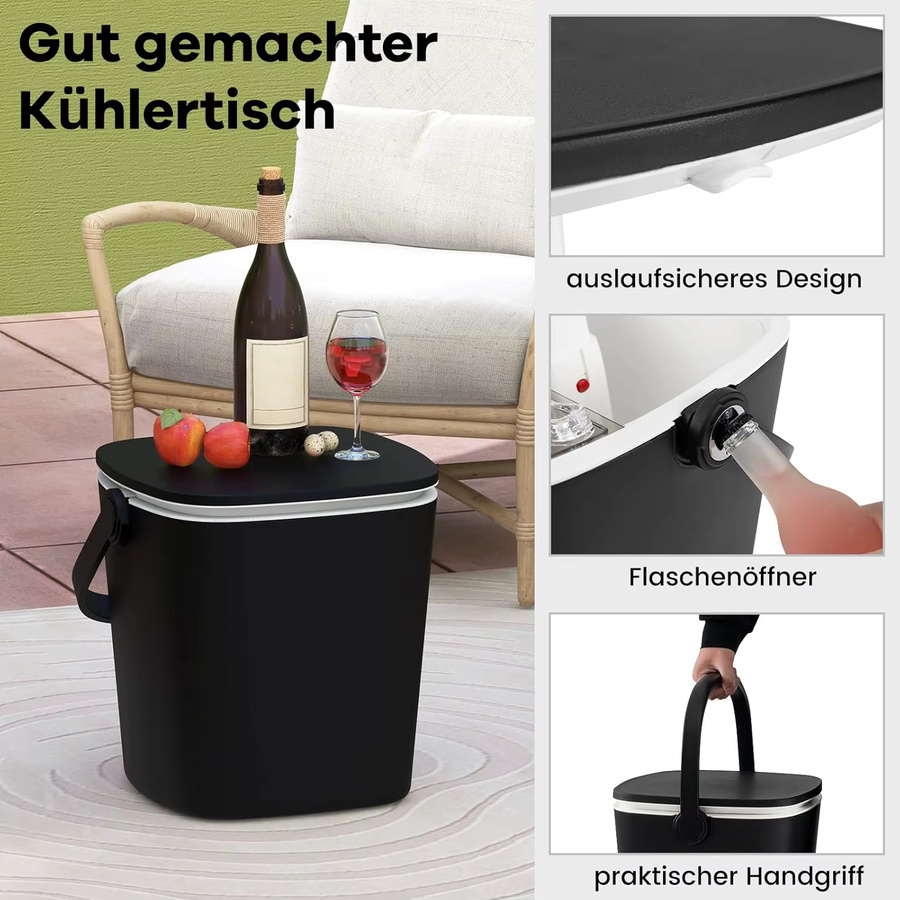 GOFLAME 3-in-1 Tragbarer Beistelltisch mit 15 L Kühlbox, Hebebarer Platte, Flaschenöffner und Herausnehmbarem Regal in Schwarz oder Blau - Bild 4