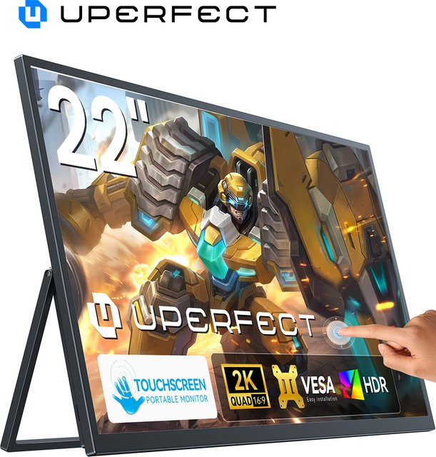 UPERFECT 22 Zoll 2K QLED Touchscreen-Monitor in Schwarz mit VESA-Halterung, 180 Grad verstellbarem Standfuß, QHD 1440p, 100 % DCI-P3, FreeSync und HDR für Gaming und mobiles Arbeiten - Bild 1