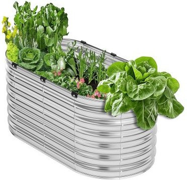 VEVOR Hochbeet aus verzinktem Metall, ovales Pflanzgefäß für Garten, Gemüse, Blumen und Kräuter, Farbe: Silber, B/T/H: 122 x 61 x 61 cm - Bild 1