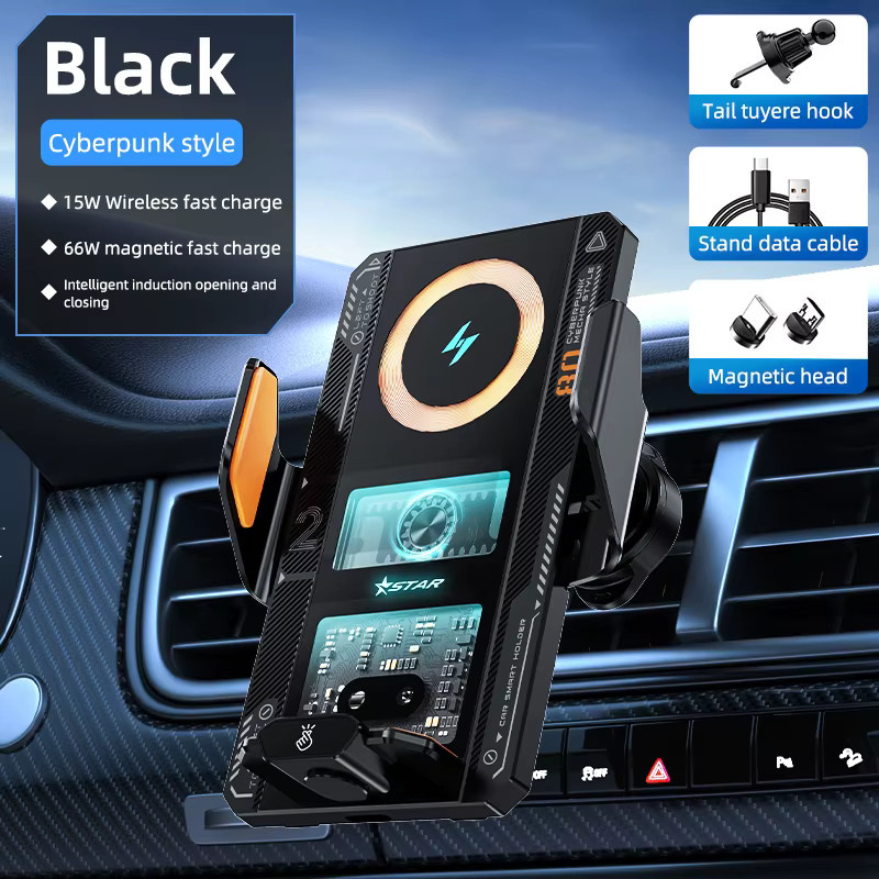 Auto Smart Sensing Automatische Spannhalterung mit 15W/66W Schnellladefunktion für Samsung, iPhone und Xiaomi in Schwarz - Bild 5