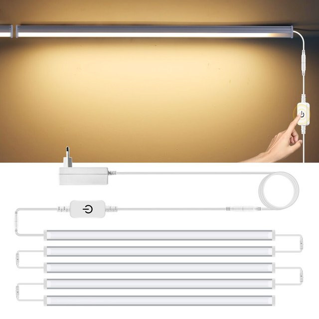 MALITAI LED Unterbauleuchte aus Aluminium mit Touch-Sensor und Dimmer, 12V Bar-Rohr Beleuchtung für Küche und Vitrine, Silber/Weiß - Bild 1