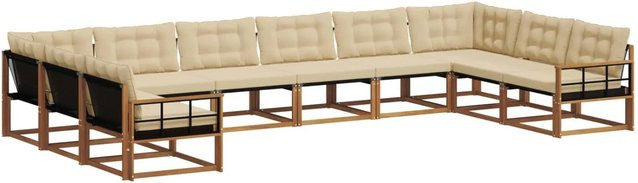 vidaXL Outdoor-Sofagarnitur aus massivem Akazienholz mit 10 Teilen und Kissen in Natur und Beige - Bild 1