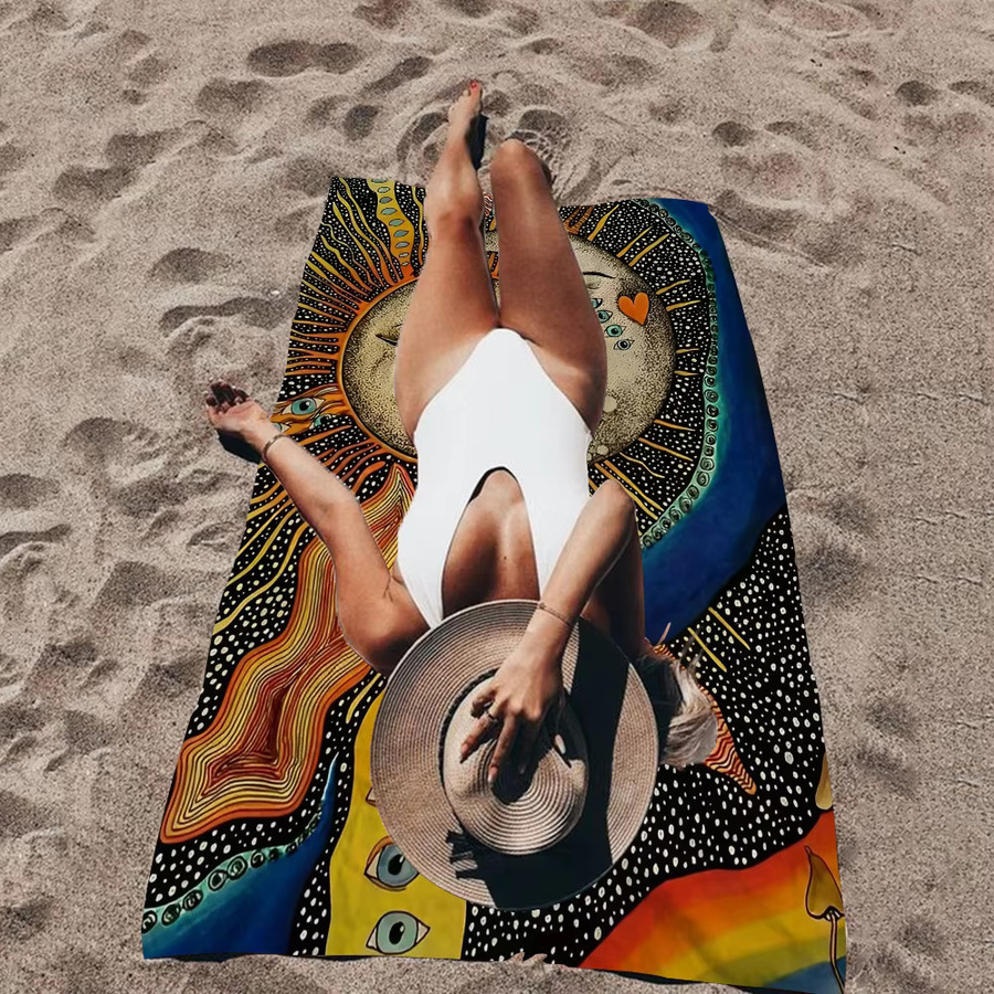 S-Sun Celestial Moon Boho Strandtuch aus Mikrofaser, schnelltrocknendes Sandfreies Handtuch in Multicolour - Bild 3