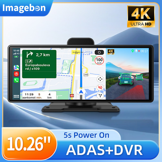 Imagebon H9Pro 4K Auto Dashcam mit Wireless CarPlay, Android Auto, ADAS, GPS und 5G Wifi in Schwarz - Bild 1