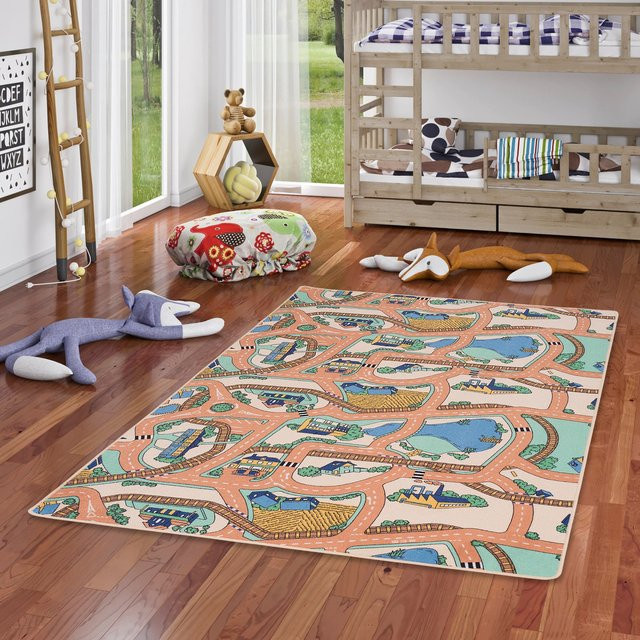 Snapstyle Kinder Straßenteppich mit Motiv, handgetuftet, pflegeleicht und strapazierfähig, beige/multicolor - Bild 1