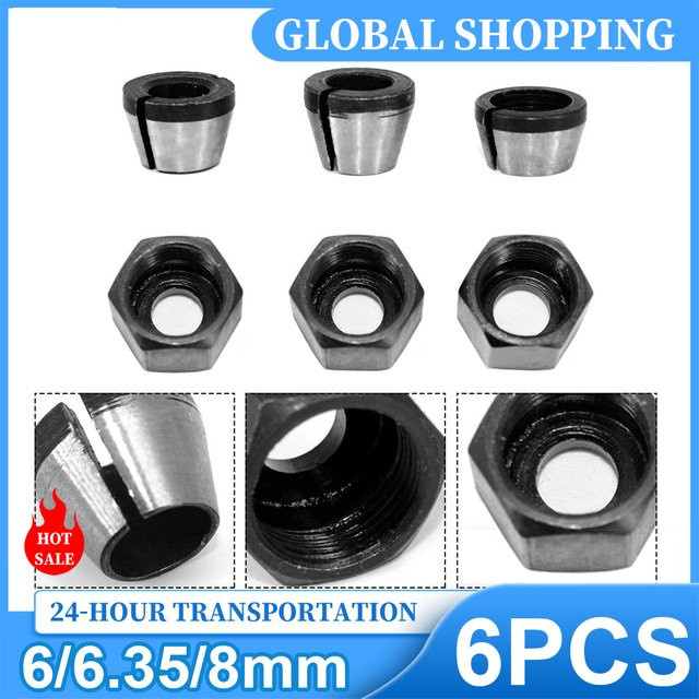Toorise Spannzangen Set mit Mutter für elektrische Fräsmaschinen, Durchmesser: 6 mm, 6,35 mm oder 8 mm - Bild 1