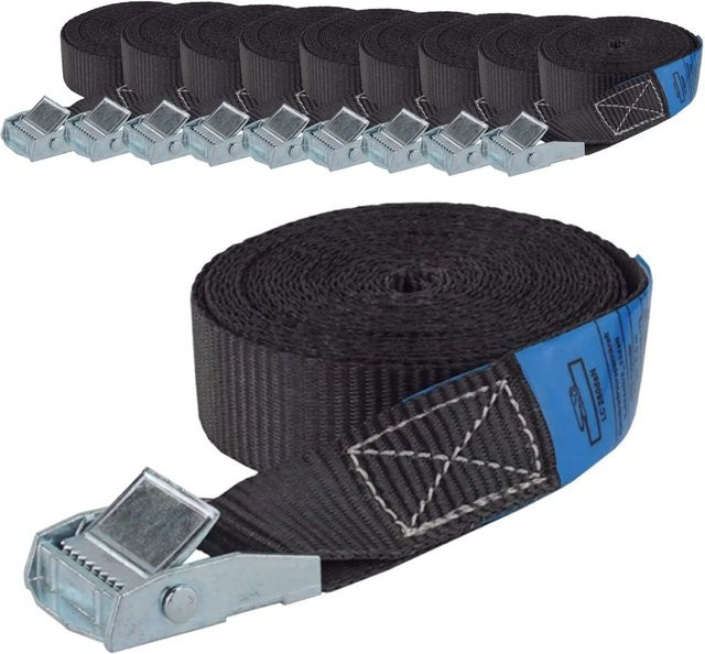 10er Set TRUTZHOLM Spanngurte mit Klemmschloss in Schwarz, Länge: 4 m, Tragkraft: 250 kg - Bild 1