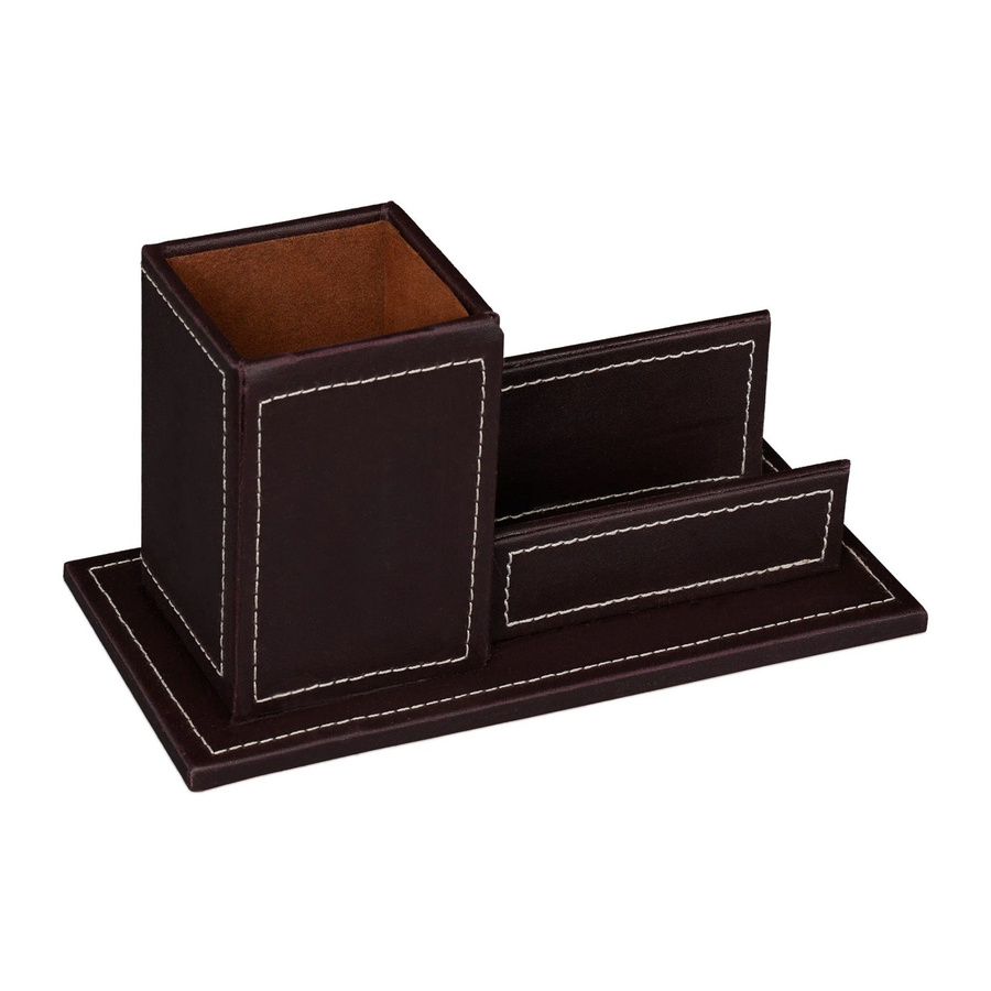 Relaxdays Schreibtischorganizer aus Kunstleder in Braun mit Stiftehalter und Kartenhalter, B/T/H: 20,0 x 10,5 x 10,0 cm - Bild 2