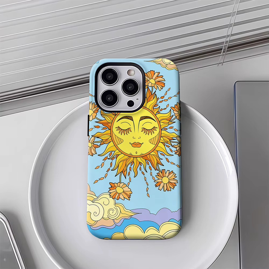 Sonnenblumenhimmel Illustration Handyhülle für iPhone 17 16 15 14 13 12 11 Pro Max Plus mit doppelschichtiger Rückseite in Multicolour - Bild 3