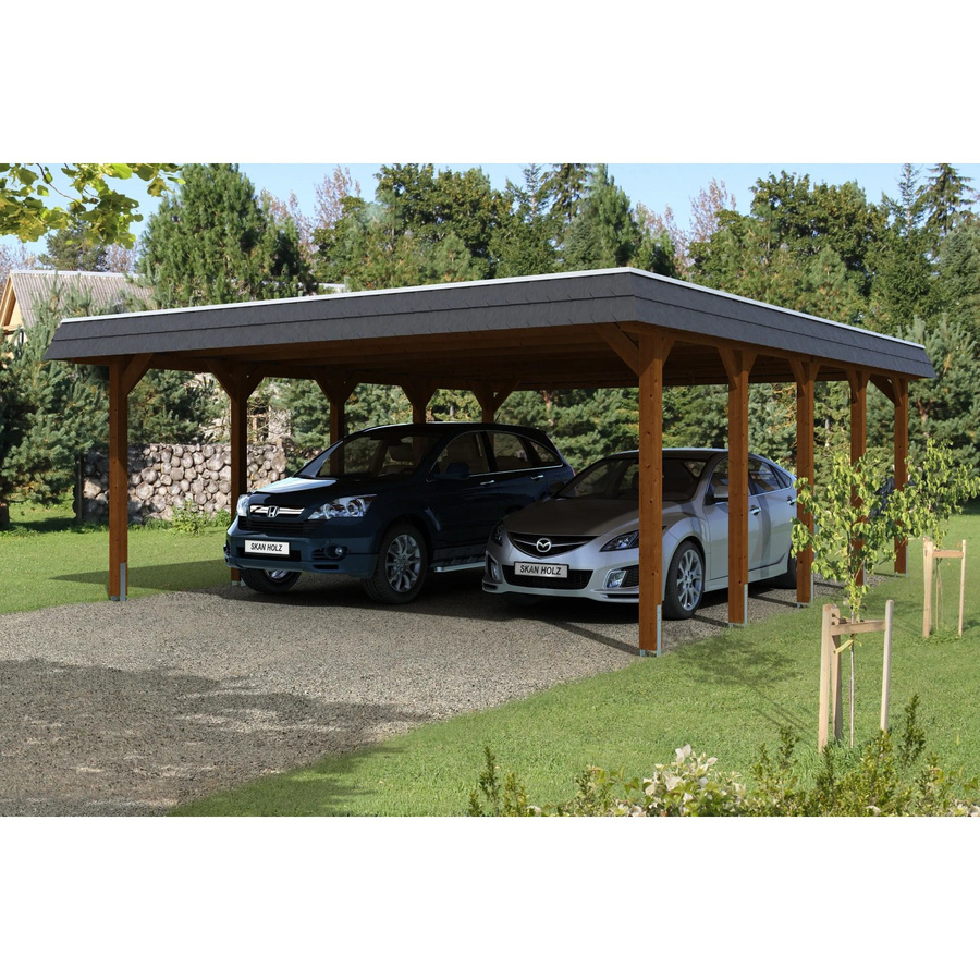 Skan Holz Carport Spreewald mit EPDM Dach und schwarzer Blende in Nussbaum, B/T: 585 x 741 cm - Bild 2