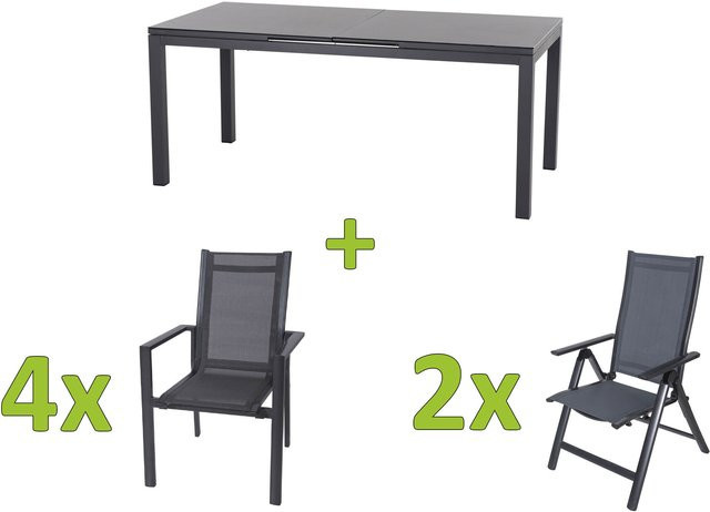Siena Garden Miros Garten-Essgruppe aus Aluminium und Glas in Anthrazit mit ausziehbarem Tisch und 6 Stühlen - Bild 1