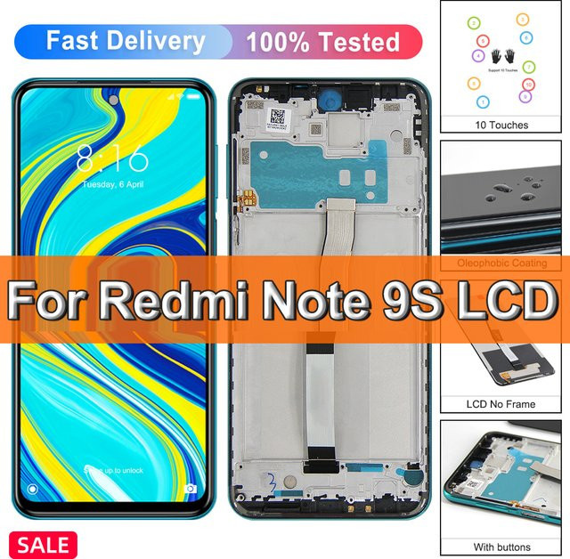 Xiaomi Redmi Note 9S Note 9 Pro LCD Display mit Rahmen und Touchscreen Digitizer Montage, 6,67 Zoll, Schwarz - Bild 1