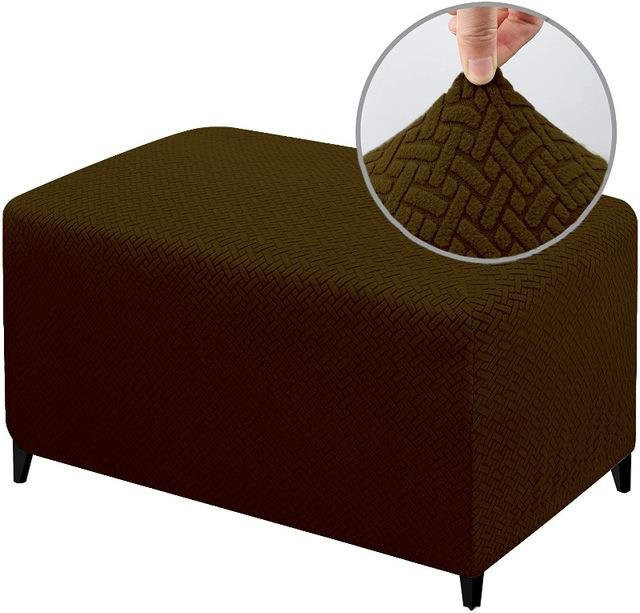 Coolazy Jacquard-Ottoman-Bezug für Hocker und Bänke, dehnbar und waschbar, Farbe: Dunkelbraun - Bild 1