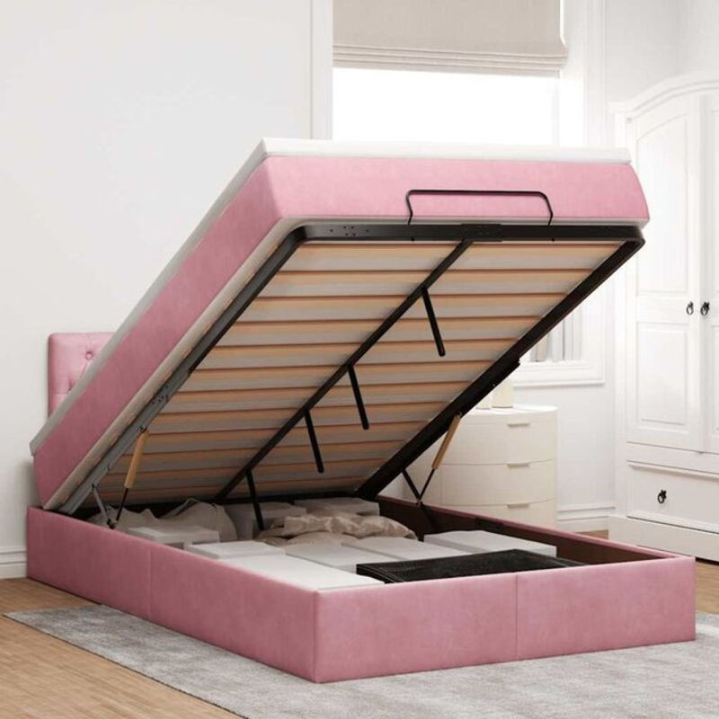 vidaxl Polsterbett Ottoman mit Matratze und LED-Beleuchtung aus Samt in Rosa, B/T/H: 200 x 120 x 78 cm - Bild 1