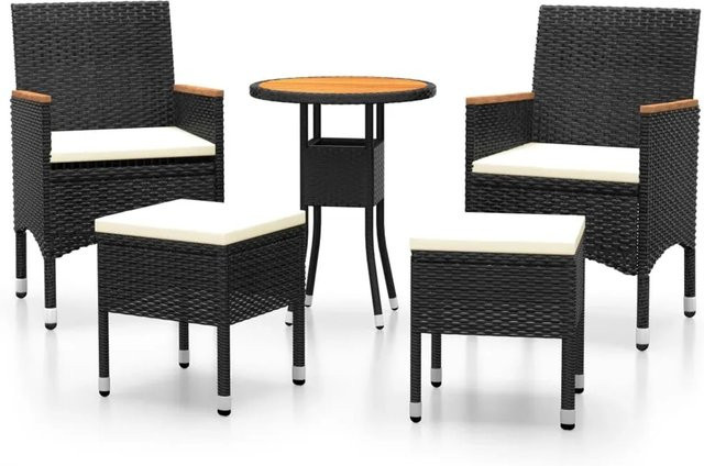 vidaXL 5-tlg Garten-Lounge-Set Modell 6 aus Poly Rattan in Schwarz mit Akazienholz - Bild 1