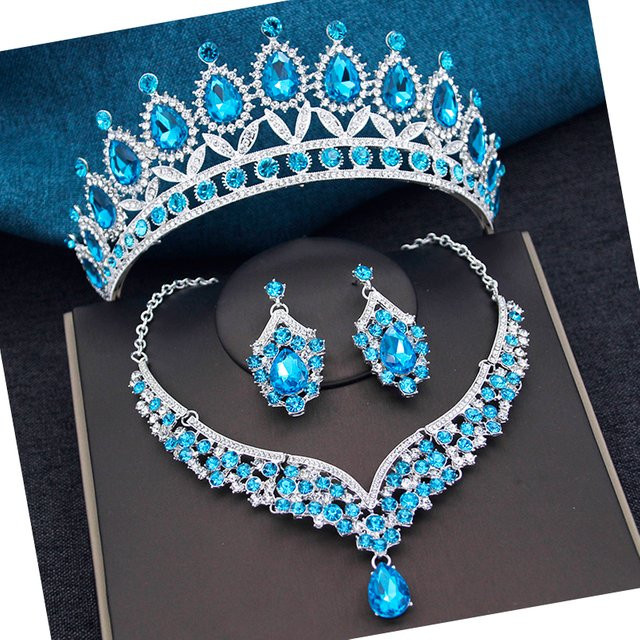 Schmuck-Set Cenmon, Kristall, Silber, Blau, Damen, Hochzeit - Bild 1