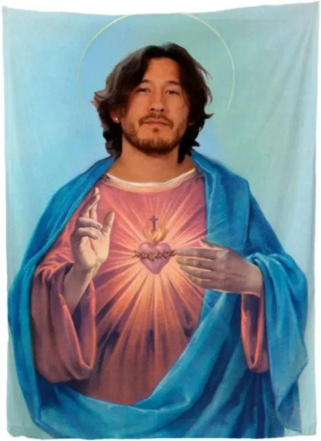 Markiplier Jesus Meme Wandteppich von JMG Household Supplies, bunter Polyester Wandbehang für Gamer, Breite: 40 cm, Höhe: 60 cm - Bild 1