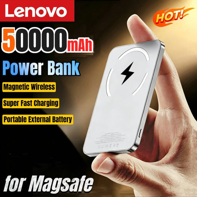 Lenovo Magnetische Powerbank 50000 mAh Kabelloses Ladegerät in Weiß für iPhone 17/16/15/14 - Bild 1