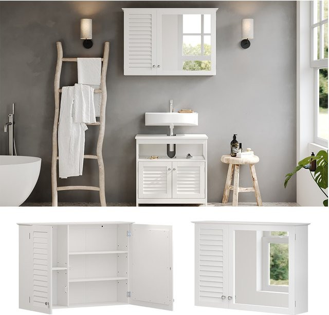 Vicco Spiegelschrank Riad Weiß mit 2 Glastüren für das Badezimmer, Breite: 68 cm, Höhe: 49 cm - Bild 1