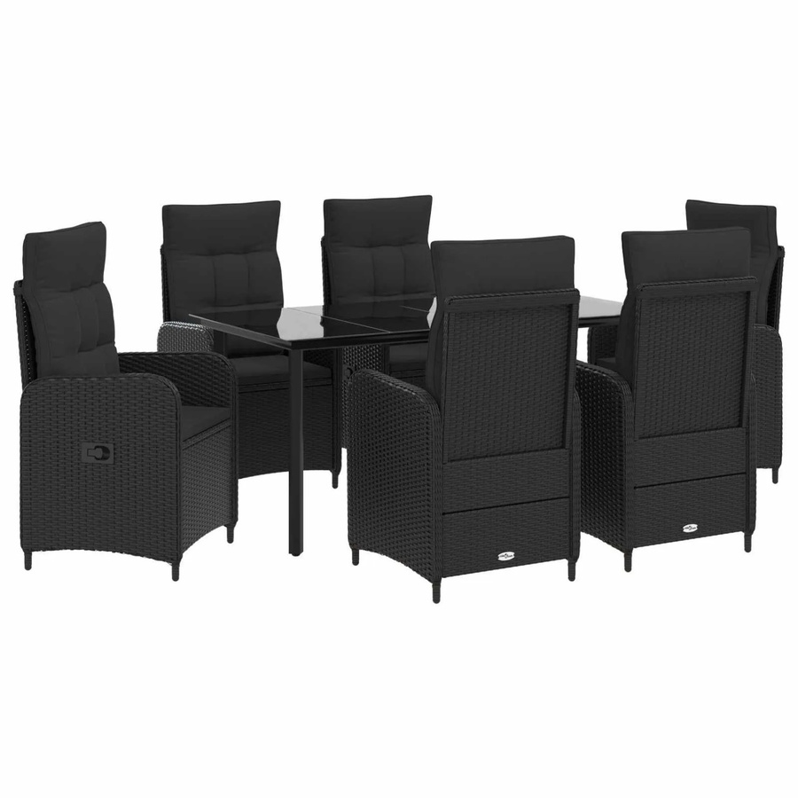 vidaXL Sofa-Tischset aus 7 Teilen in Schwarz aus PE-Rattan und pulverbeschichtetem Stahl für Garten und Terrasse - Bild 2