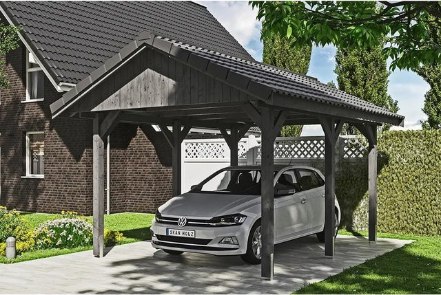 Skan Holz Carport Wallgau Satteldach aus Nadelholz in Grau, Breite: 380 cm, Tiefe: 500 cm, Höhe: 313 cm - Bild 1