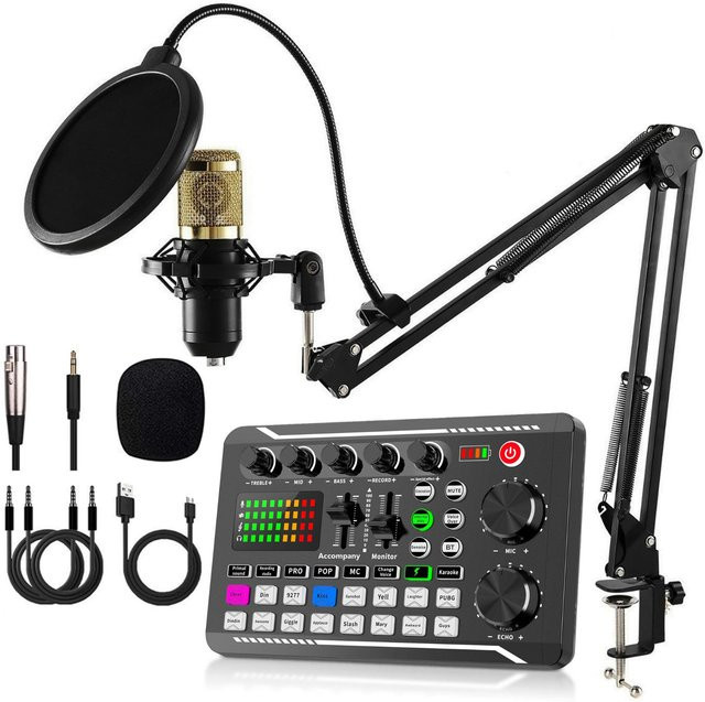 Bytelike Podcast-Ausrüstungsset in Schwarz mit Studio-Kondensatormikrofon und All-in-One-Audioschnittstelle für Podcasting, Aufnahmen und Streaming - Bild 1