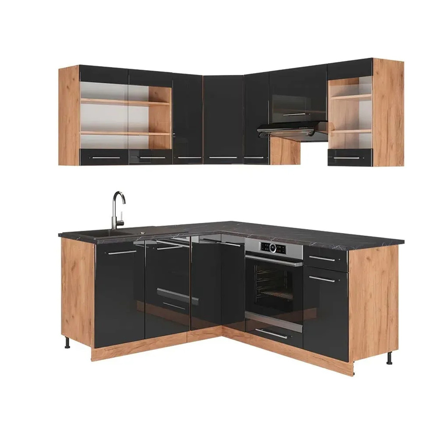 Vicco Fame-Line Eckküche in Anthrazit Hochglanz und Goldkraft Eiche, B/T/H: 160 x 190 cm - Bild 2