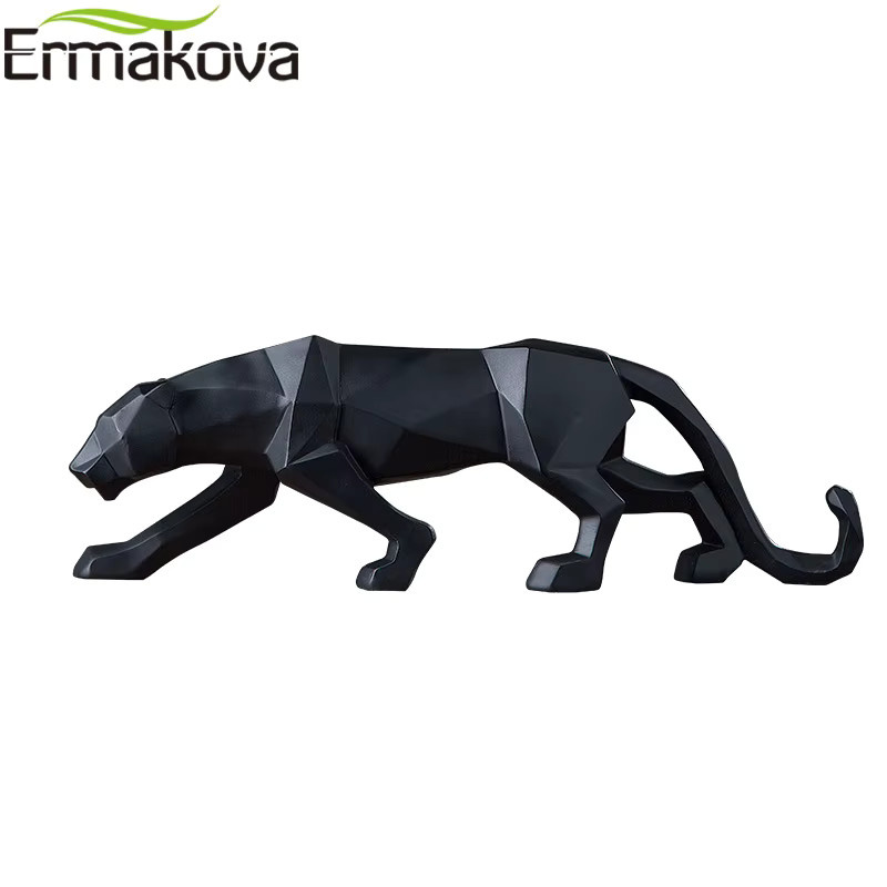 ERMAKOVA Panther-Statue in Schwarz, abstrakte geometrische Leoparden-Skulptur aus Kunstharz für deine Desktop-Dekoration - Bild 2