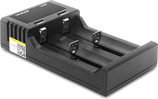 Liitokala Lii-S2 Batterieladegerät mit LCD-Display und 2 Steckplätzen für 18650 26650 21700 18350 AA und NiMH Akkus in Schwarz - Bild 1