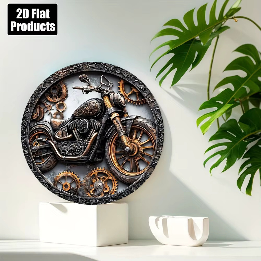 Potdemiel Motorrad Vintage Metallschild rund, Mehrfarbig, Durchmesser: 20,3 cm - Bild 3