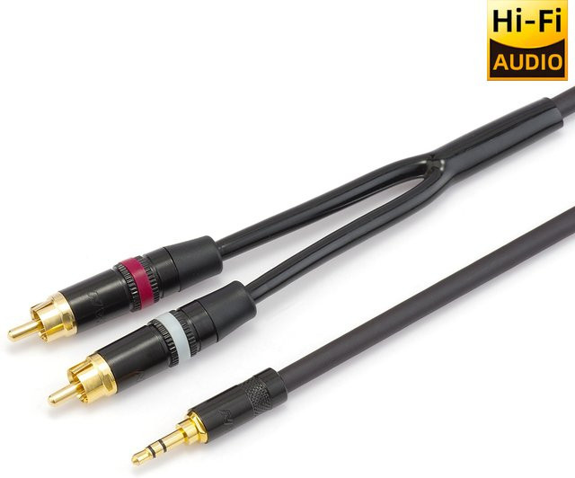 Mogami 2549 HiFi Audiokabel Schwarz 3,5 mm Klinke auf Dual-RCA mit vergoldeten REAN Steckern - Bild 1