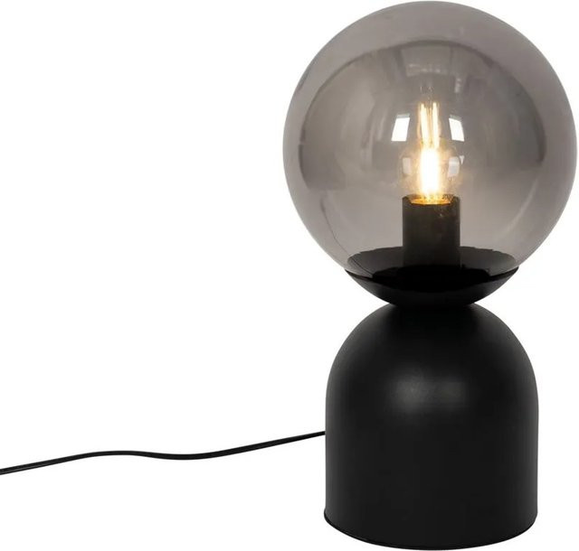 QAZQA Hotel-Chic Tischlampe in Schwarz mit Rauchglas und Stahlgestell, dimmbar, E27 - Bild 1