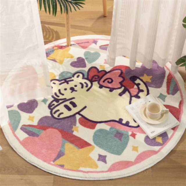 Runder Plüschteppich mit Cartoon-Motiv von Yiran Furniture, waschbarer Imitations-Kaschmir-Teppich für Kinderzimmer und Wohnzimmer, Durchmesser: 40 cm, Mehrfarbig - Bild 1