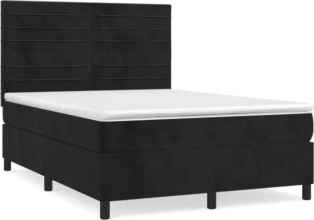 vidaXL Boxspringbett mit Matratze in Schwarz aus Samt, Hybrid-Design mit Taschenfederkern, B/T: 140 x 200 cm - Bild 1