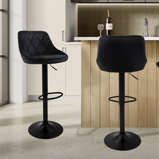 ML-Design Barhocker 2er Set aus Samt in Schwarz mit Rückenlehne und Fußstütze höhenverstellbar - Bild 1