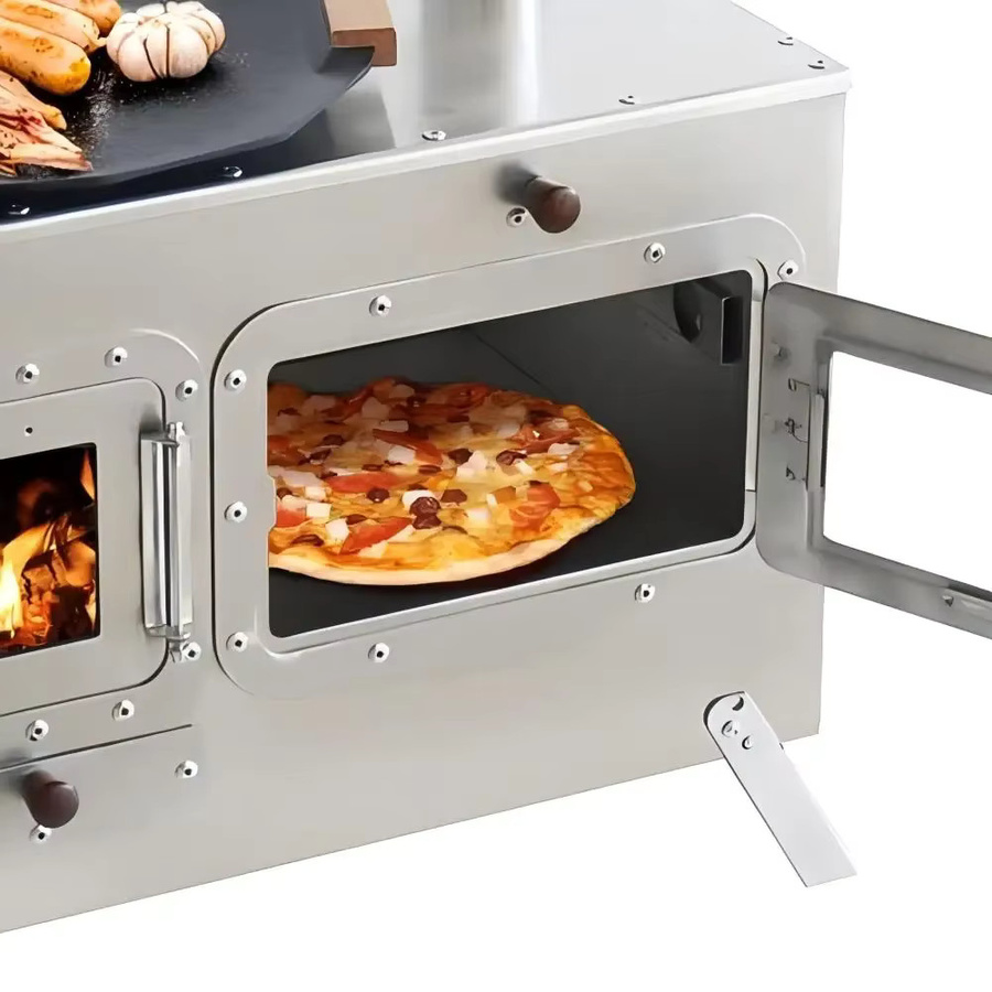SOTECH Tragbarer Holzofen aus Edelstahl mit Backofen und Schornstein für Camping und Outdoor-Kochen in Silber - Bild 4
