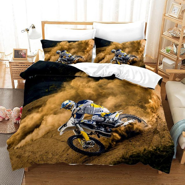 Dirtbike Bettwäsche-Set Your Warm Home für Jungen mit Motocross-Design, 2-teilig aus Polyester, Farbe Mehrfarbig, Bettbezug B: 133 cm, H: 70 cm und Kissenbezug B: 70 cm, H: 50 cm - Bild 1