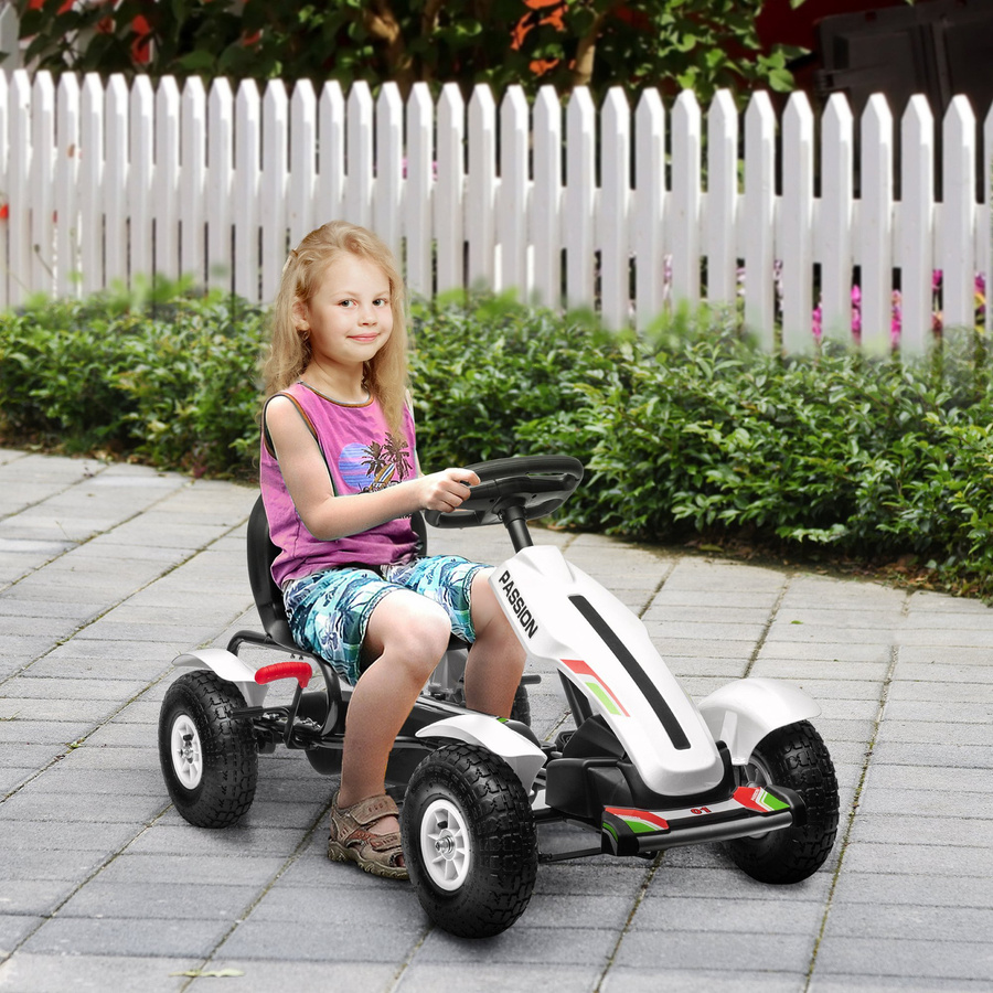 HOMCOM Gokart Tretauto mit Handbremse und verstellbarem Sitz, Weiß, 5-12 Jahren - Bild 2