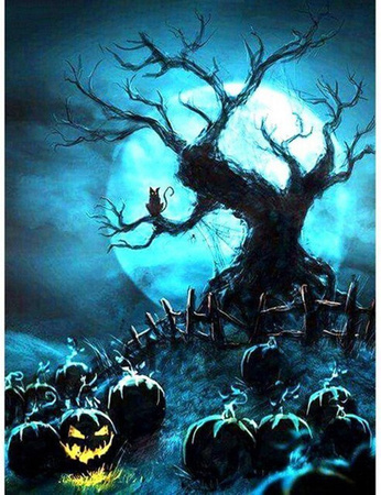 FIYO 5D Diamantgemälde zum Selbermachen Halloween Motiv in Blau, Breite: 20 cm, Höhe: 30 cm