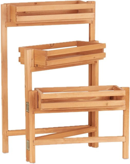 Relaxdays Blumentreppe aus Tannenholz in Braun, klappbar und freistehend, B/T/H: 57 x 56,5 x 78 cm - Bild 1