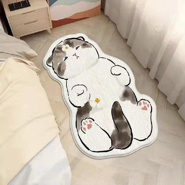 Rutschfeste Bodenmatte mit Cartoon-Katzen-Design aus Imitations-Kaschmir in Weiß, B/T: 80 x 50 cm - Bild 1