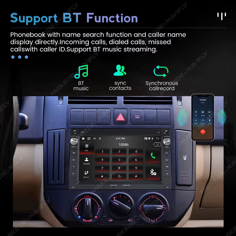 NaviTree Android 15 Autoradio mit kabellosem CarPlay für Volkswagen Golf 4, Passat B5, Polo und Transporter T5 in Schwarz - Bild 3