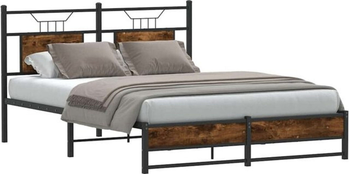 Bettgestell aus Holzwerkstoff und Stahl in Räuchereiche Braun von vidaxl, B/T/H: 150 x 200 cm - Bild 1