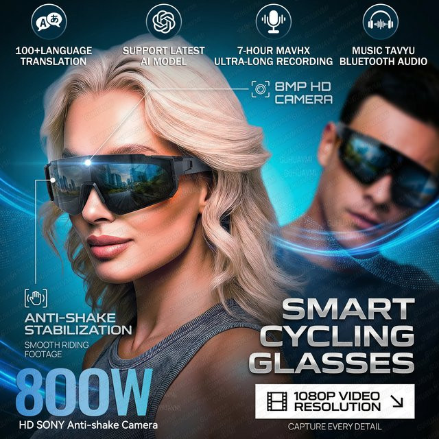 GUHUAVMI KI-Sport-Smartbrille mit 8MP-Kamera und Bluetooth-Kopfhörern für Outdoor-Radsport in Orange und Rot - Bild 1