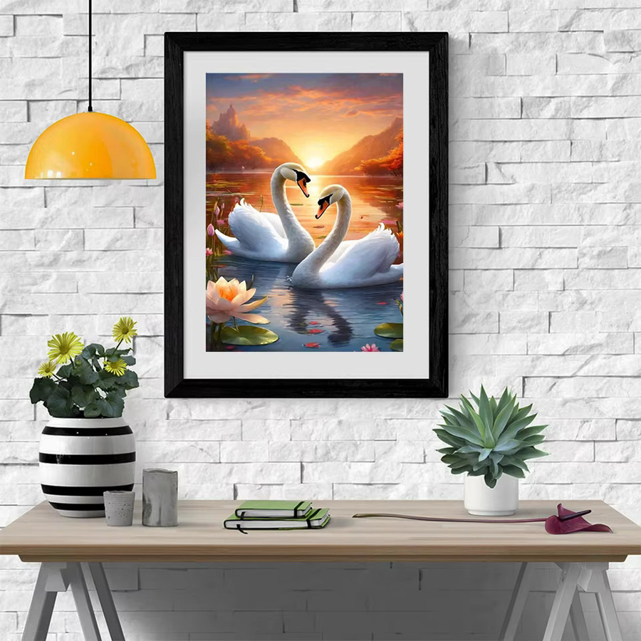 Momoart 5D Diamant Mosaik Set Schwan am Sonnenuntergang mit bunten Strasssteinen, Stickerei Kit für Erwachsene, Breite: 40,0 cm, Höhe: 30,0 cm - Bild 3