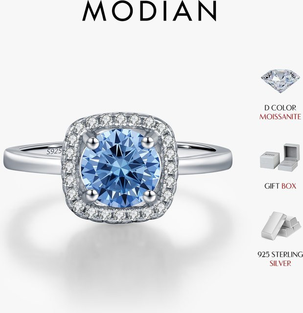MODIAN D Verlobungsring, 925 Silber, Moissanit, Damen, Meer Blau - Bild 1
