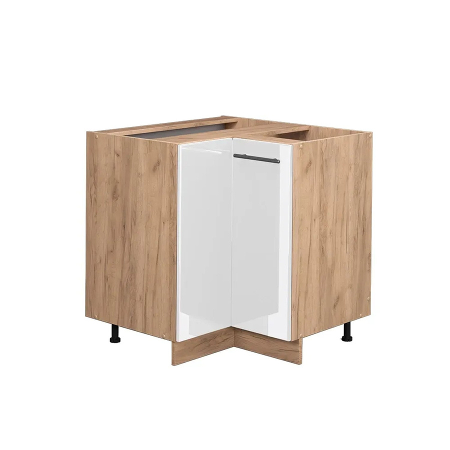 Vicco Eckunterschrank Fame-Line Küchenschrank in Weiß Hochglanz und Eiche mit Goldakzenten, modern mit Soft-Close-Türen und Einlegeböden, B/T/H: 82 x 80,5 x 52 cm - Bild 2