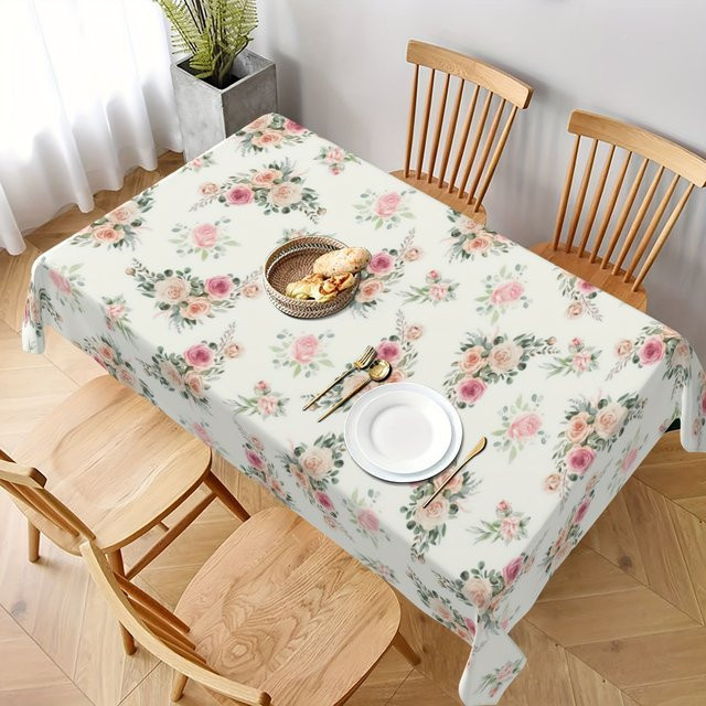 ZZN Tischdecke aus Polyester mit Vintage-Rosenmuster in Rosa und Multicolour, rechteckig - Bild 1